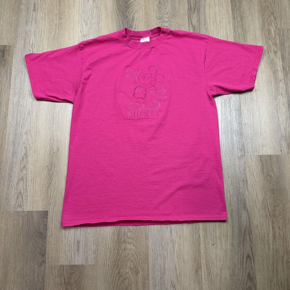 Vintage Mickey & Co. Shirt Mens XL Pink Mickey Mouse Disney Embroidered Tee 90s